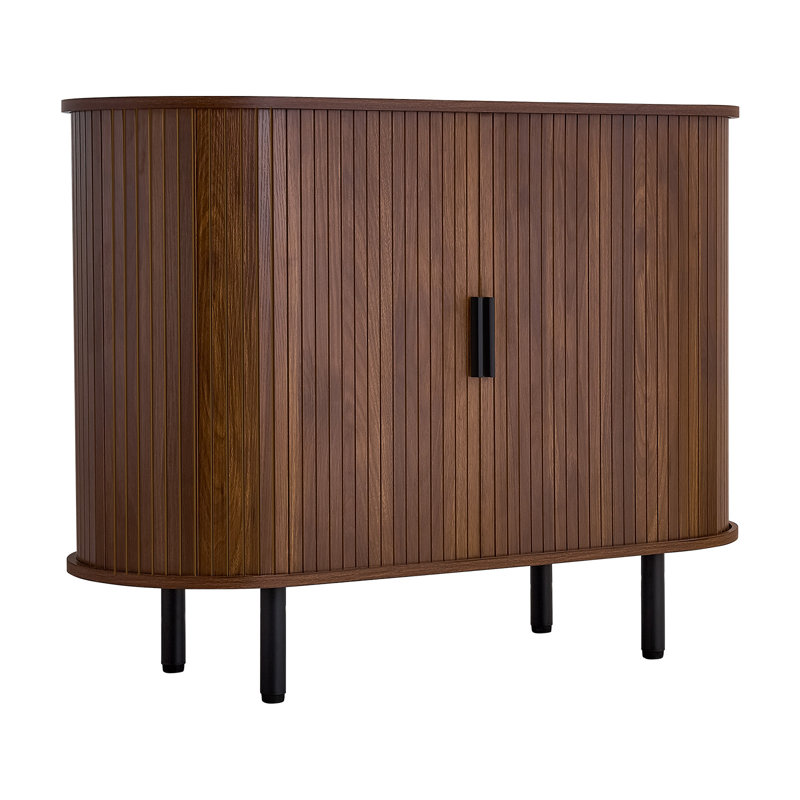 Coffee Bar Cabinet, Mid Century Fluted Coffee Bar Table, Buffet Stand Cabinet with 2 Sliding Doors, Sideboard Buffet Station for Living Room, Entryway, Kitchen, 39.3 x 15.7 x 29.5 in, Walnut
