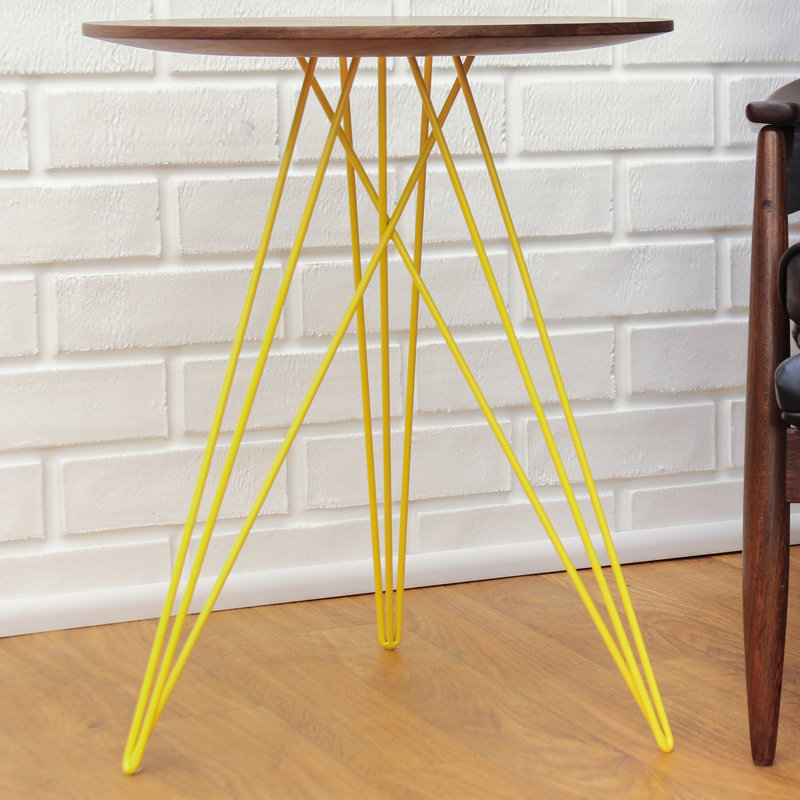 Hudson Solid Wood Top End Table, Yellow, Walnut
