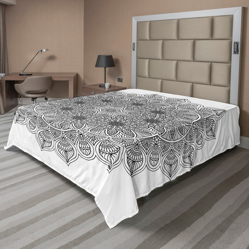 Ambesonne Black Top Flat Sheet Mandala Floral Black, California King