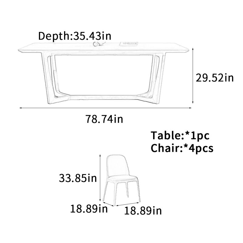 Table de salle à manger en bois de frêne ardoise, H 29,52 po x L 78,74 po x l 35,43 po