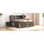 Lit de jour en bois double avec 2 armoires de chevet, tablettes supérieures et 4 tiroirs, blanc-491184757