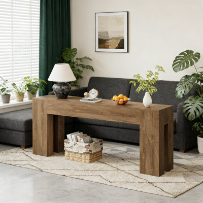 79-Inch Natural Oak Farmhouse-Style Extra-Long Sofa Side Table With Double Base Design, Suitable For Entryway, Living Room, And Hallway.