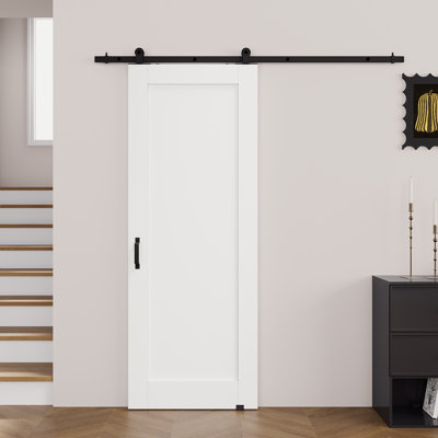 Pre-Finished White 1 Panel Sliding Barn Door With Easy-Install Installation Hardware Kit/No Assembly Required