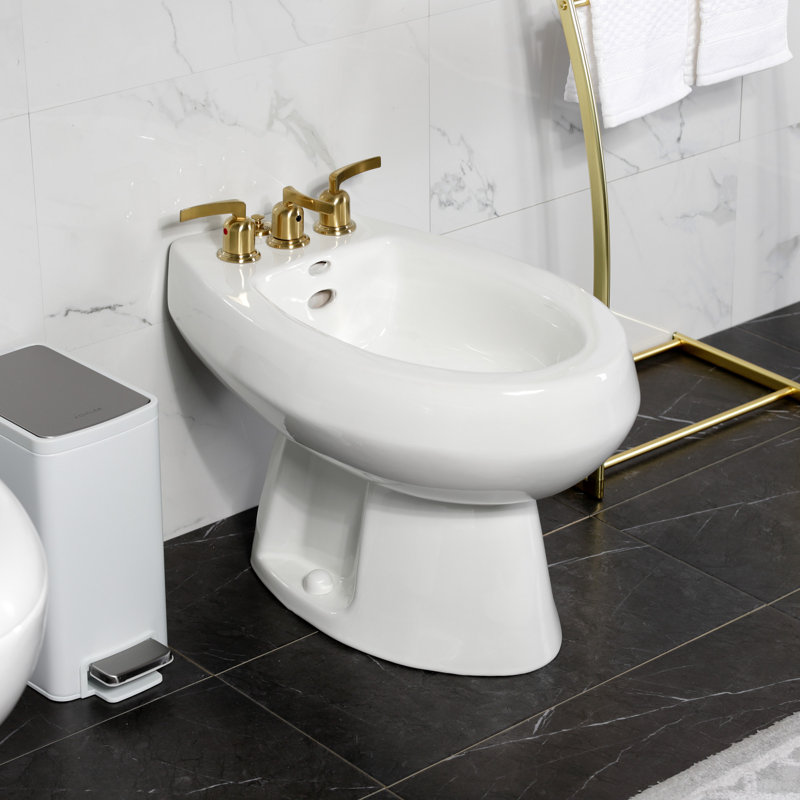 Kingston Brass Centurion Three-Handle Vertical Spray Bidet Faucet with Brass Pop-Up, Brushed Brass
