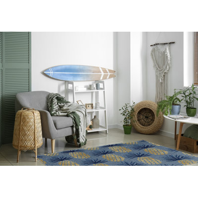 Tapis floral bleu / jaune tissé à plat