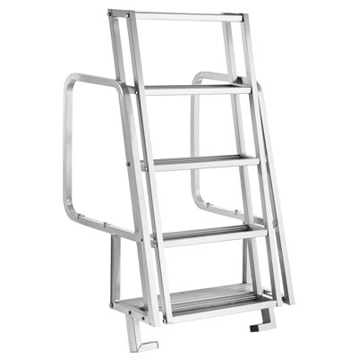 Échelle de pont rabattable, échelle de bain ponton robuste en alliage d'aluminium à 5 marches, avec marches larges antidérapantes, capacité de poids de 350 lb, aide à la traction par corde, utilisation confortable pour l'embarquement au bord de la piscine du lac