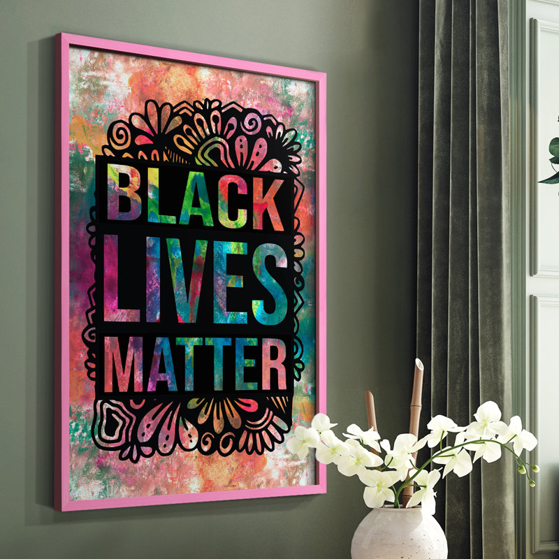 Graffiti Black Lives Matter Framed Print - Solid Wood, Pink, 10" H x 8" W