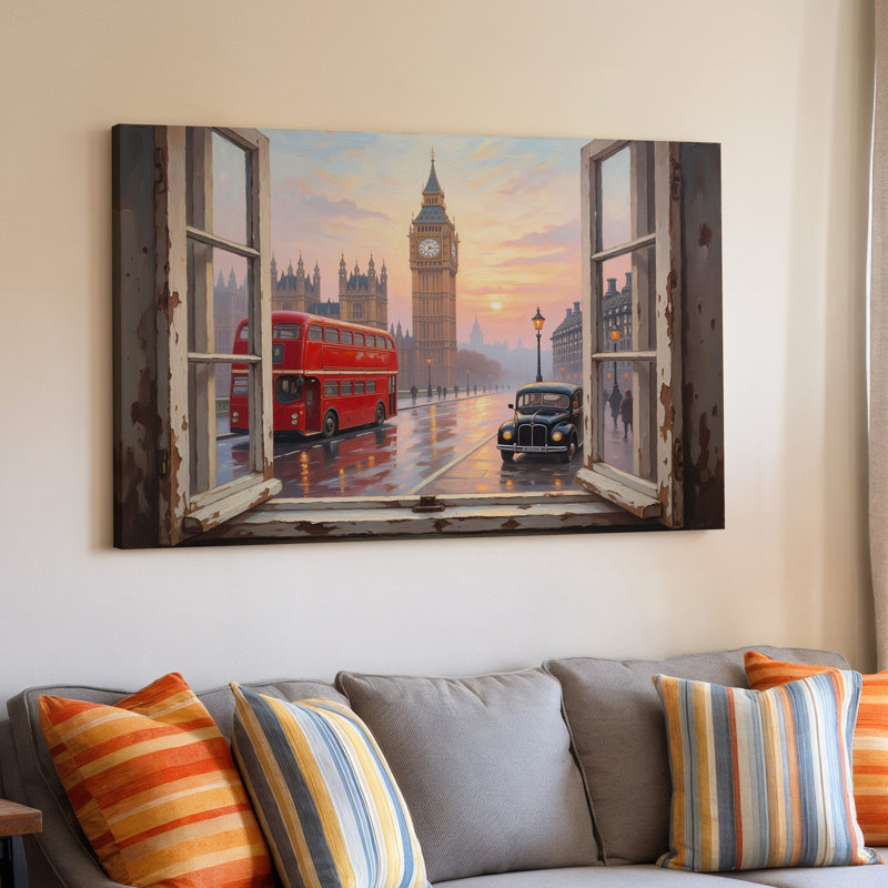 Reproduction d'art sur toile London Big Ben Red Double Decker Bus, 30 x 40 in