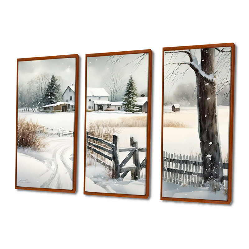 «Kentucky Farm In Winter», ensemble d'art mural sur toile, H 28 po x l 36 po, Cadre brun