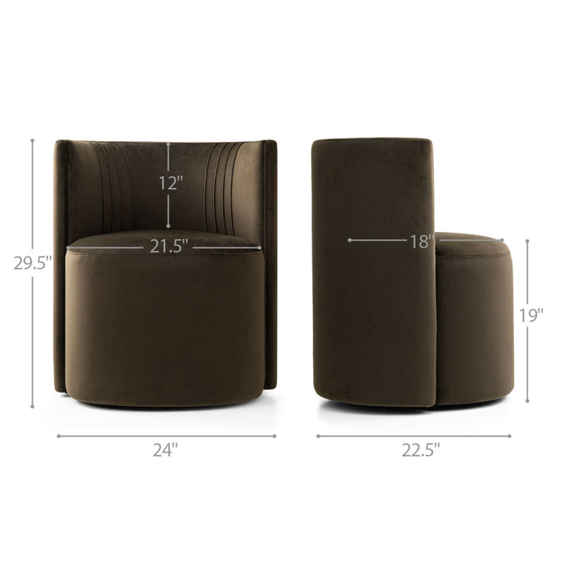 Velvet Rolling Barrel Armchair with Wheels, Chocolate Brown