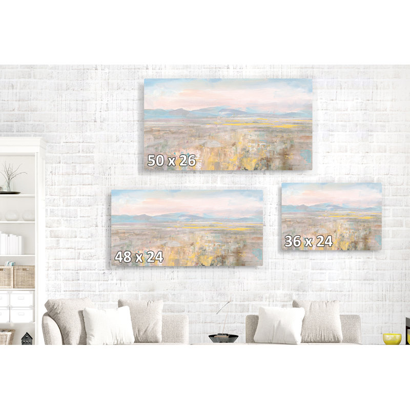 C-00474-Landscape Abstract, Yellow, Brwn, Blue, Cyan, Teal, Pink, Cream, Mountains, Impressionistic, 24" H x 48" W x 1.5" D