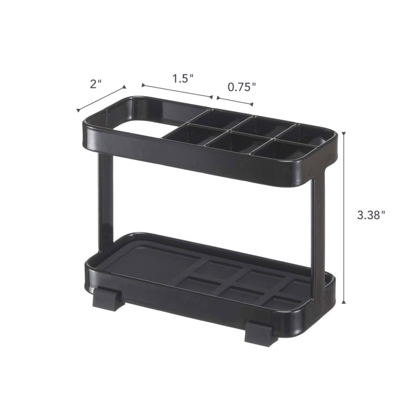 Black Steel Tower Toothbrush Stand with Rubber Mat