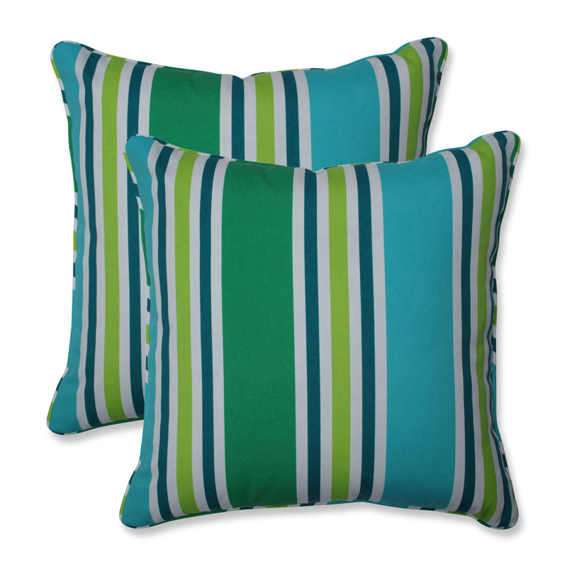 Turquoise and Green Striped Outdoor Throw Pillow Set