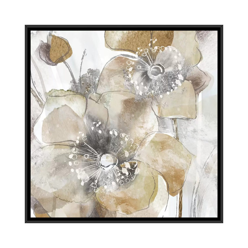 «Taupe Spring Poppy II», reproduction sur toile, H 18 po x l 18 po x P 1,5 po, Toile avec cadre noir
