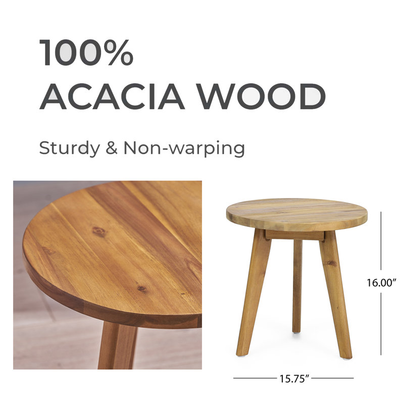 Table d'appoint ronde en bois d'acacia teinté, Naturel, Naturel