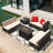 6-Persons Rattan Patio Furniture Conversation Set with 43" Gas Propane 50000 BTU Fire Pit Table Outdoor Sectional Sofa for Backyard-1394012996