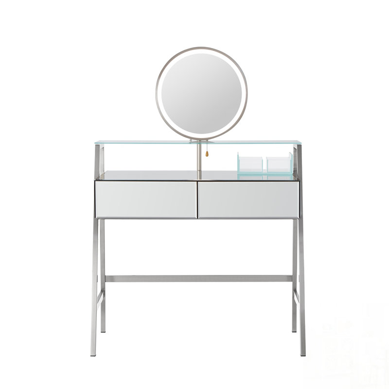 Meuble-lavabo en miroir avec lumières DEL et station de charge, espace de rangement spacieux pour les cosmétiques et les accessoires