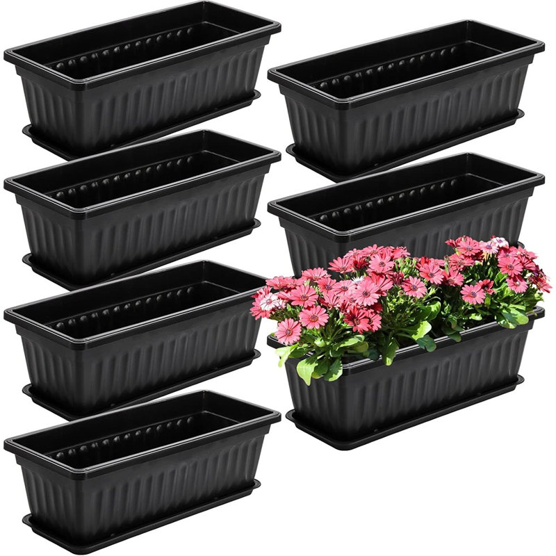 Window Box Planter, 17 Inches Flower Window Box Rectangu..., Black, 7