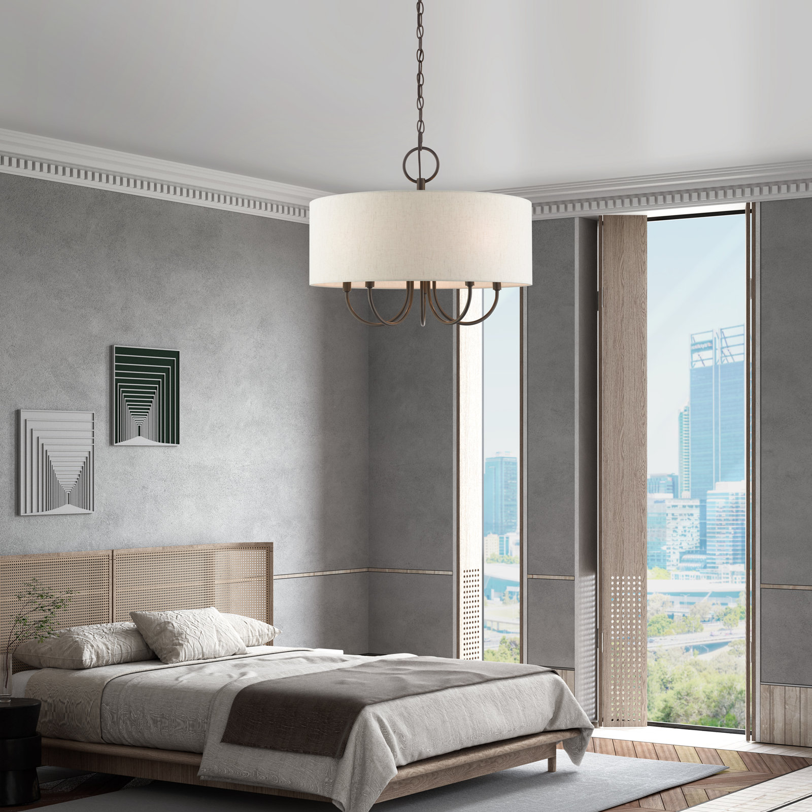 Raymond 5 - Light Dimmable Drum Chandelier, English Bronze