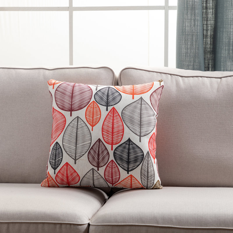Leaf Floral Reversible Throw Pillow, Orange, Down
