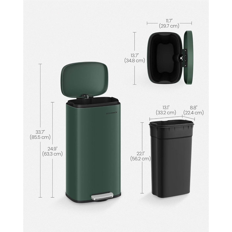Stainless Steel Step On Kitchen Trash Can - 30L, Retro Green