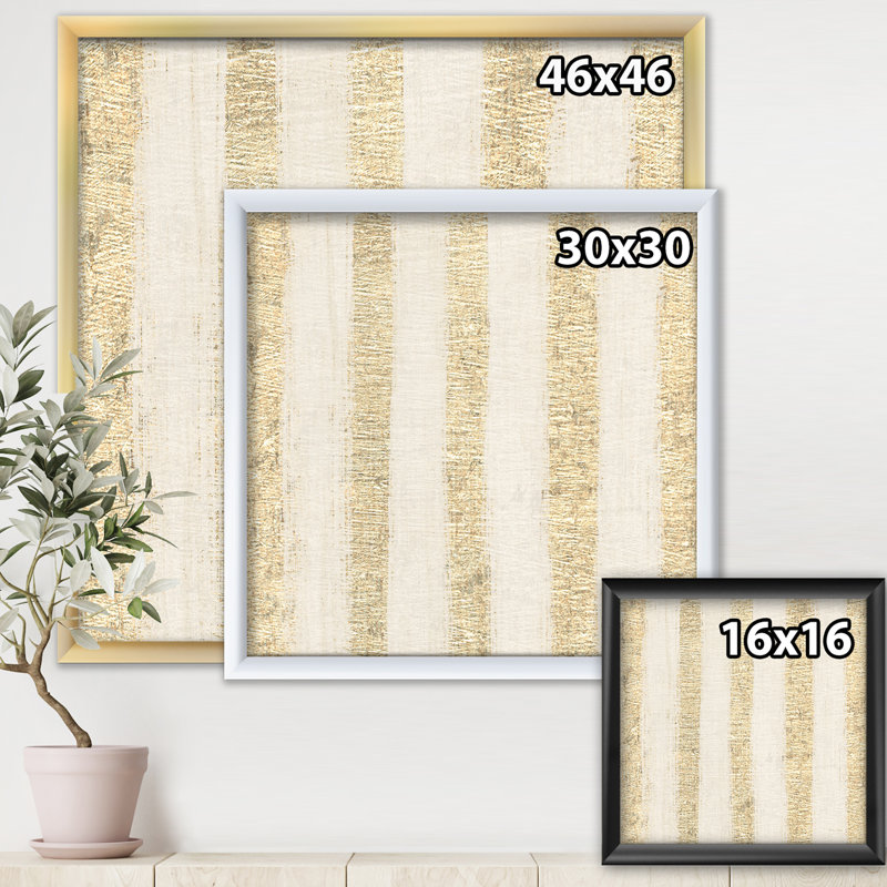«Gold Glam Stipes Pattern», reproduction sur toile encadrée, H 30 po x l 30 po x P 1 po, Cadre blanc
