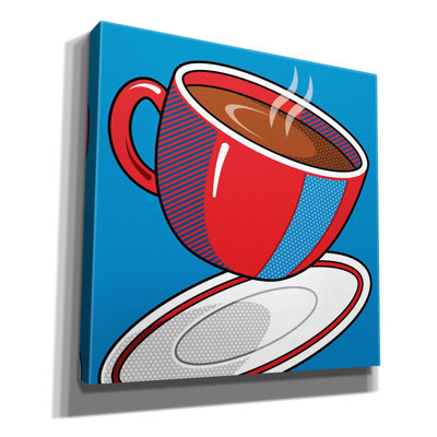 «Red Coffee Cup On Blue on Canvas» par Ron Magnes, reproduction