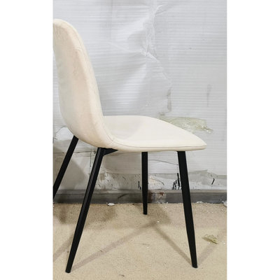 4Pcs Kitchen Dining Chairs - Beige Velvet Upholstered With Curved Back And Black Metal Legs Room  4  Non-Slip For