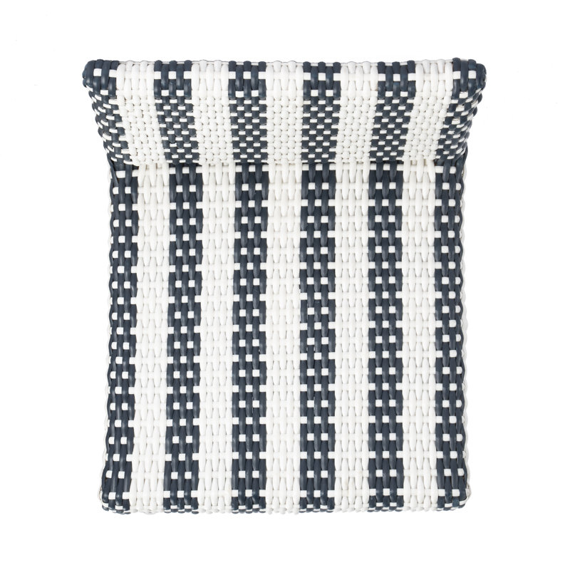 Serienna Blue & White Rattan Low Back Counter Stool, White/Navy Striped, Counter Stool 24" Seat Height