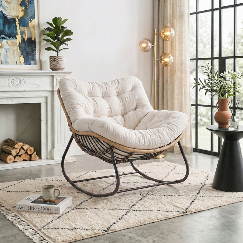 Fleece Fabric；Iron Rocking Chair, Beige