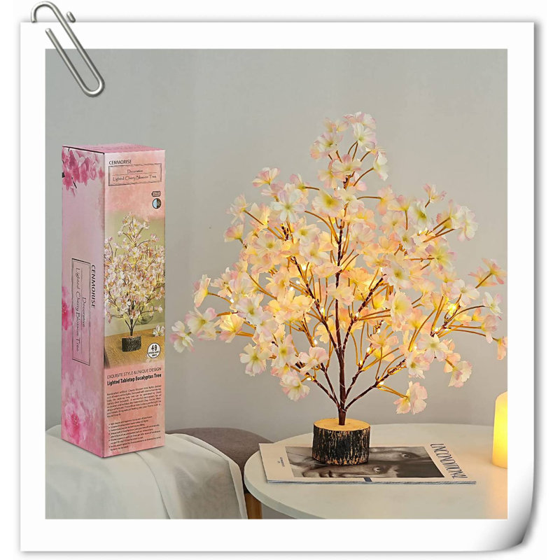 Arbre artificiel pour la décoration de table, bouleau de 2 pi avec lumières DEL, lampe pour arbre de fée blanc chaud pour la maison, centre alimenté par pile, minuterie