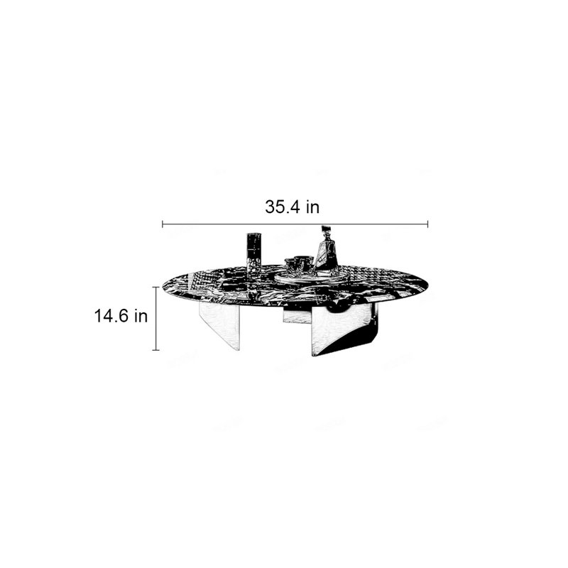 Table basse italienne ronde en marbre, Noir, noir, noir, noir, H 14,6 po x L 35,4 po x l 35,4 po