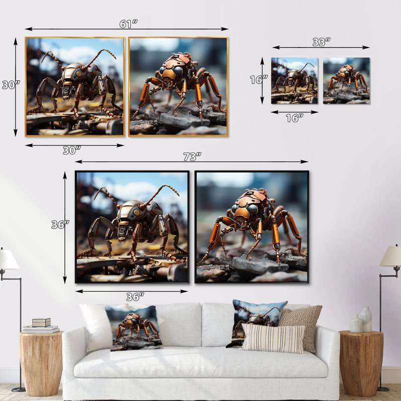 Ensemble de 2 fourmis industrielles Industrial Ant, Cadre flottant blanc, H 36 po x l 73 po