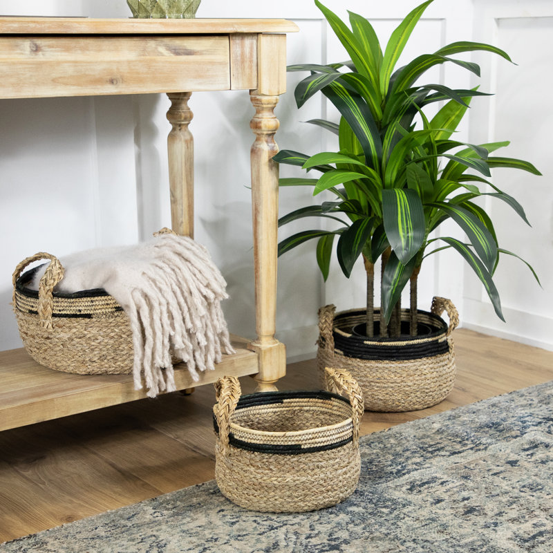 Ensemble de 3 paniers de rangement kaki et noir en tresse de mer avec poignées 13,75 po