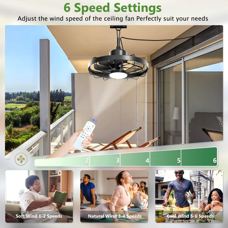 20’’ Outdoor Ceiling Fan With Light, Waterproof Smart Caged Ceiling Fan With Remote & App Control, 3cct Reversible Dimmable Led Hanging Fan With 7 Blades For Patio, Gazebo, Pergola, Porch