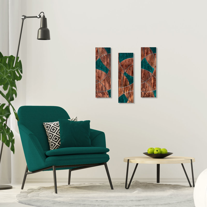 Handmade Abstract Wall Decor on Metal, Green/Brown