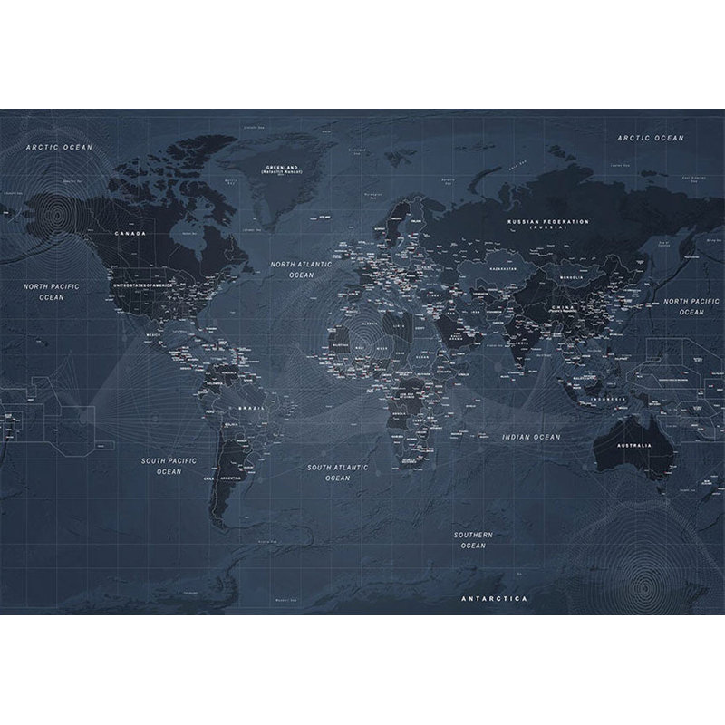 Murale carte pelez et collez - mappemonde contemporaine, L 110 po x l 154 po