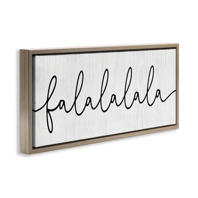 Falalalala Minimal Holiday Phrase Brown Grain Framed Floater Canvas Wall Art by Daphne Polselli