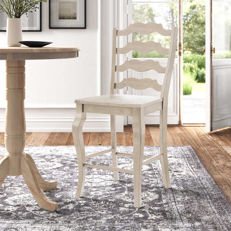 Fortville Solid Wood Counter/Bar Stool, Antique White, Counter Stool (24.21” Seat Height)