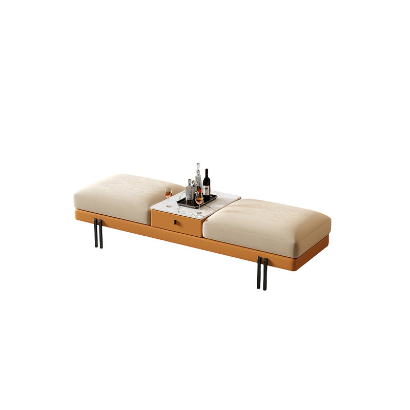 Banc de rangement rembourré Leathaire Modern Minimalist, H 17,71 po x l 59,05 po x P 17,71 po, Blanc cassé / Orange