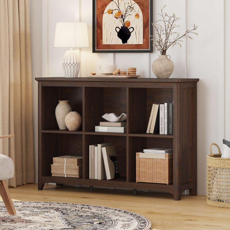 Aust 43.43'' Farmhouse 6-Cube Bookshelf With Rounded Corners, Wooden Storage Cubby Bookcase For Living Room, Bedroom, Or Home Office