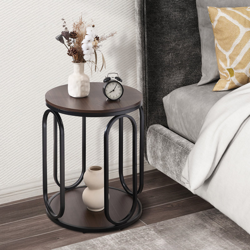 Carnforth 24.4"H Round End Table with Storage, Espresso Wood
