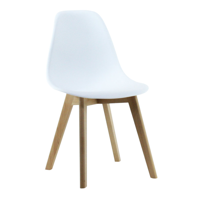 Mingus Plastic Dining Chairs with Solid Wooden Legs - Retro Side Chair for Dining Room Kitchen Living Room Office, White, 1