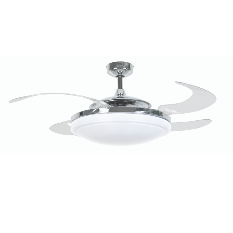 Adilene 122cm Ceiling Fan with Light Kit, White with Chrome Blades