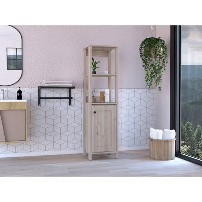 Linen Cabinet, Two Interior Shelves, Two Open Shelves, Single Door
