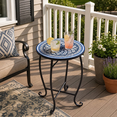 Table d'appoint ronde en mosaïque de 35,5 cm (14 pouces), structure en métal, idéale pour l'intérieur, l'extérieur, une terrasse ou un jardin.