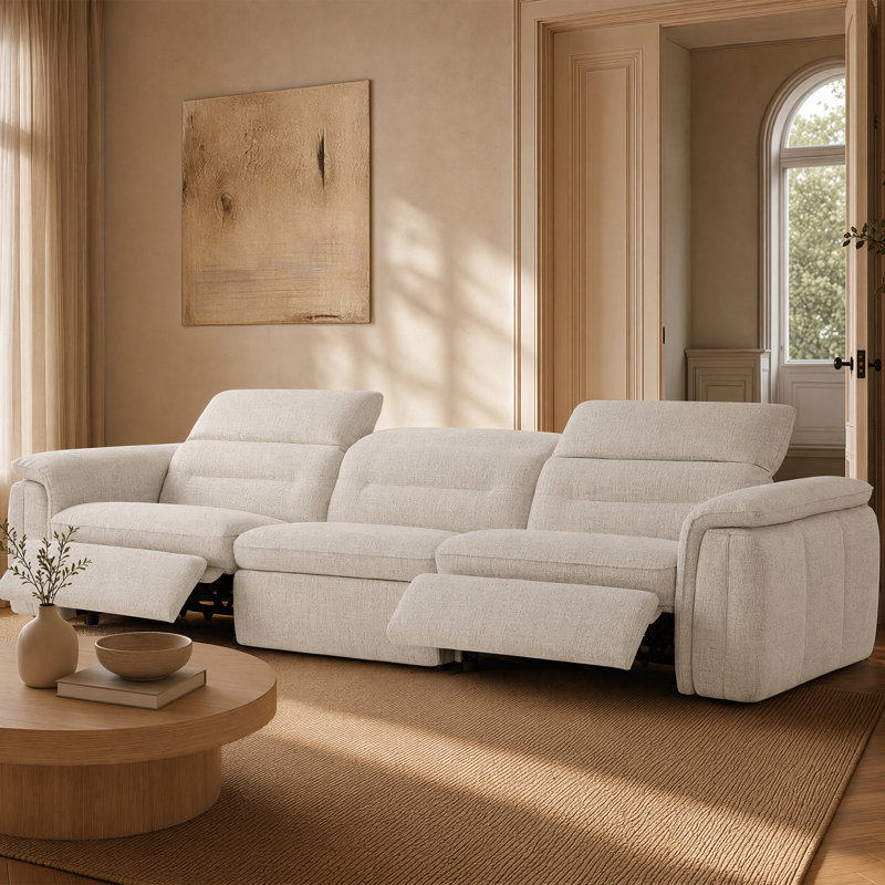 Canapé inclinable électrique Bauhaus Zero-Wall de 123,6 po avec 2 sièges électriques + 1 siège fixe — Dégagement de 4,25 po