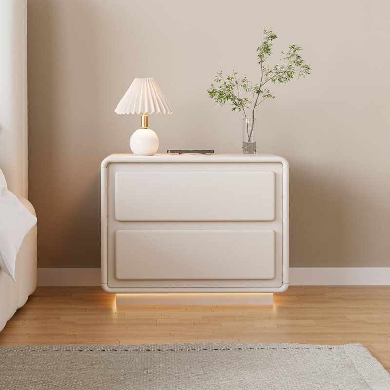 Modern 2-Drawer Smart White Beside Table with Wireless Charger