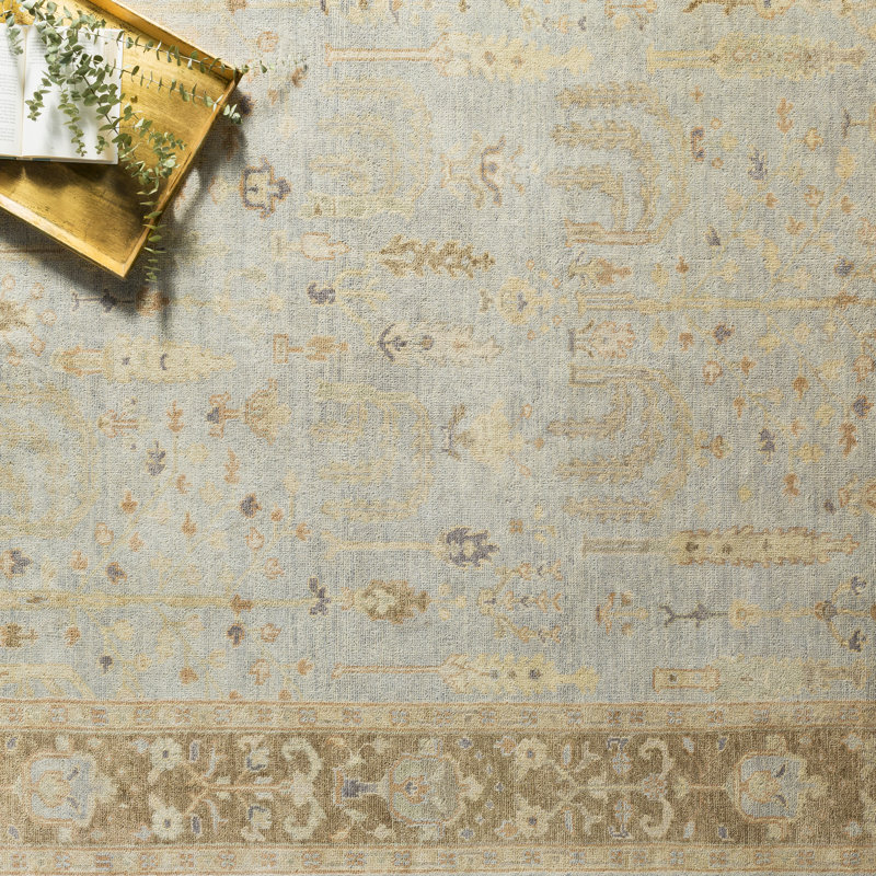 Normandy Wool Oriental Area Rug in Light Gray/Seafoam/Ivory, Rectangle 4' x 6'