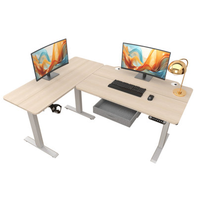 Becali 63'' L-Shaped Height Adjustable Standing Desk With A Drawer -  Latitude RunÂ®, 5BD5876690604B3C9BB05BACF4BCFBFC